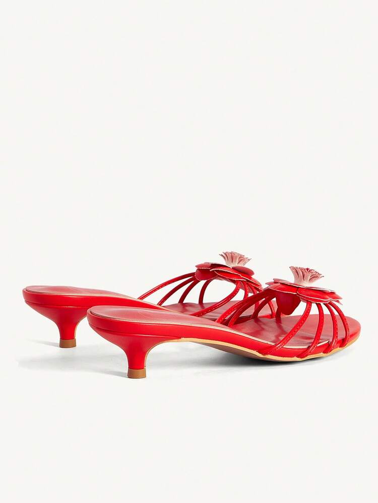 CUCCOO CHICEST Women Shoes Red Stripe With Camellia Fashion Elegant Kitten With Round Toe French Temperament Wedding Season Dating Low Heel Sandals