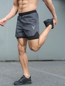 Gym Rark Herren Kontrast-Farbe Kordelzug Elastischer Bund Tasche Casual Sport Shorts - Dunkelgrau - Übersicht 3