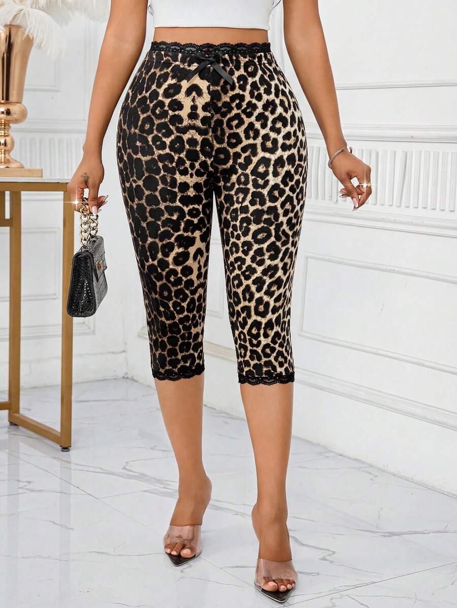SHEIN Lady Quần legging nữ thời trang họa tiết da báo dành cho người đi làm. - Nhiều màu - Xem 1