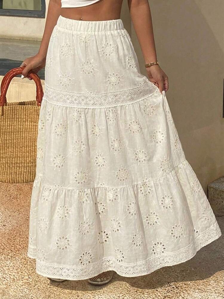 White Lace Casual/Vacation Style Skirt For Women, Spring/Summer