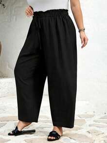 SHEIN CURVE+ Quần dài nữ cỡ US22, thích hợp cho lễ hội âm nhạc, kỳ nghỉ bên bờ biển, phong cách bohemian. CURVE PLUS / / Quần dài nữ màu xanh dương, cạp cao, ống côn, thích hợp cho kỳ nghỉ hè, quần hè, quần cạp chun, trang phục thường ngày kiểu đồng quê, phong cách cao bồi, trang phục giáo viên. - màu đen - Xem 4