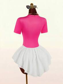 Amplova Women's Letter Number Print Ruched Color Block Casual Y2k Mini Dress For Party Everyday Outing Pink And White Summer - Hot Pink - View 10