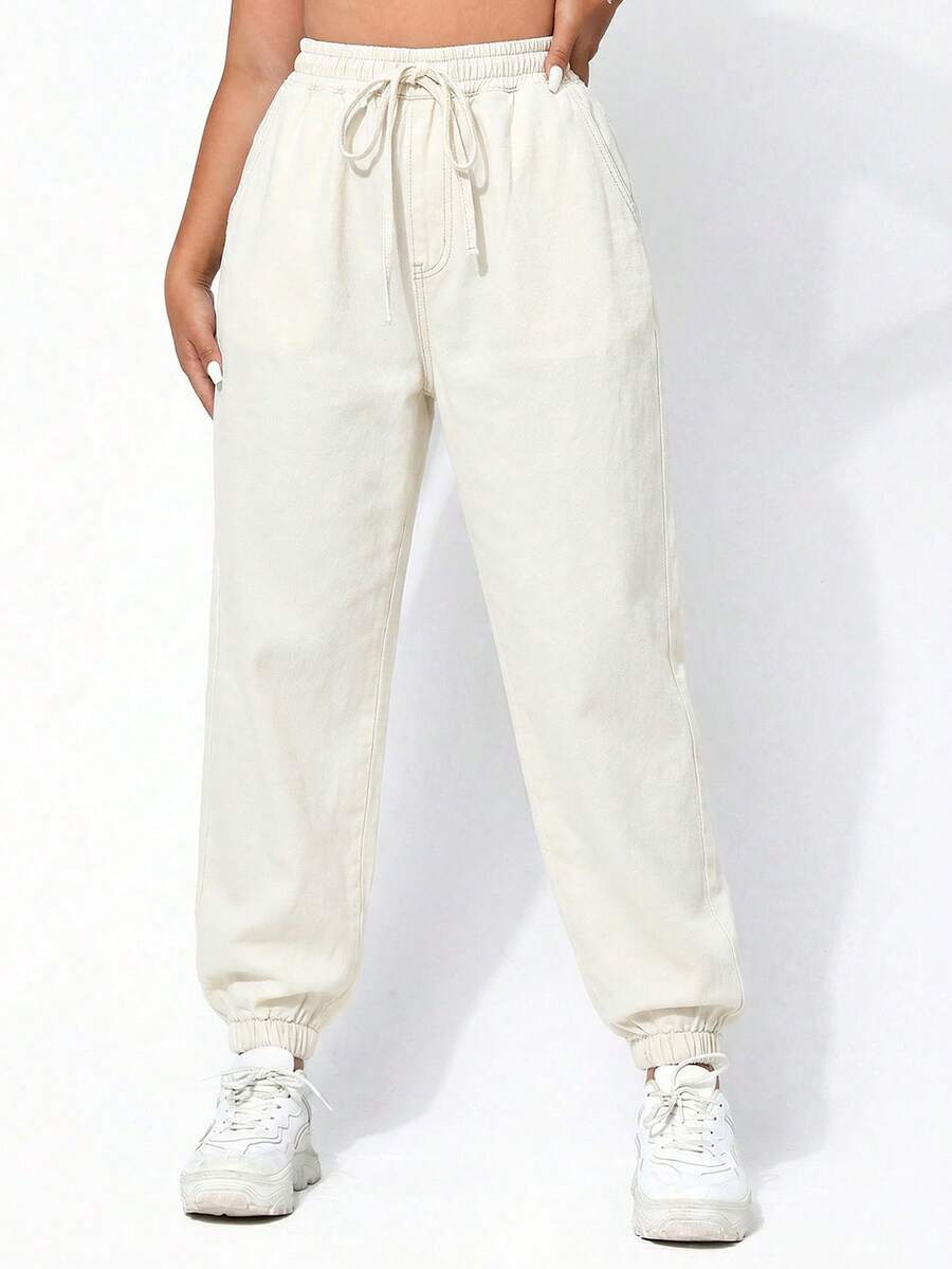 Rivivi Plus Size Women's Fashion Tapered Leg Jeans - Apricot - View 1