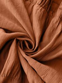 Vionelle Plus Size Solid Color Ruffle Trim Regular Dress, Spring/Summer Beach Vacation Vacation Brown Elegant - Redwood - View 8