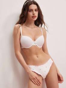 FairyFlirt 3 pièces Ensemble de culottes décontractées pour femmes avec décoration de nœud papillon et volants, nœud papillon - Rose bonbon - Voir 3