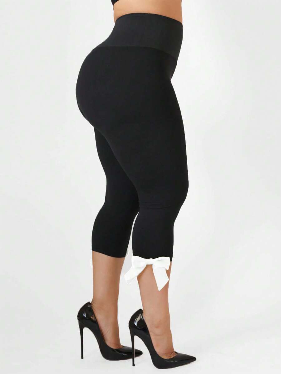 Elenzga Quần legging lửng cạp cao màu trơn dành cho nữ cỡ lớn, kiểu dáng thường ngày, đa năng. - Nhiều màu - Xem 1