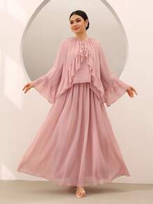 Graceveil Women's Chiffon Flare Sleeve Ruffle Blouse And Elegant Maxi Skirt Set - Pink - View 3