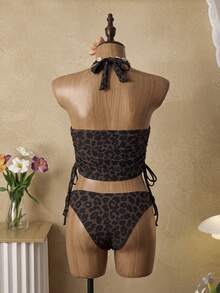 Swim Vcay Women's 2-Piece Tropical Sexy Leopard Print Spaghetti Strap Top With Tie Side Bikini Set, Elegant Vacation Beach Casual Outfit, Valentine's Day Gift - Multicolor - View 6