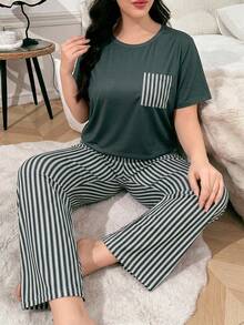 Doze Lane Bộ đồ ngủ tay ngắn kẻ sọc dáng rộng, có túi, cỡ lớn. - Nhiều màu - Xem 6