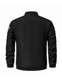 Manfinity Homme Áo khoác nam thường ngày in chữ, có khóa kéo - màu đen - Xem 5
