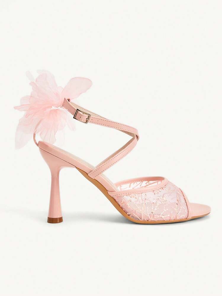 CUCCOO CHICEST Women Shoes Autumn New Mesh Yarn With Bow Stiletto Heels Round Toe Embroidered Sandals