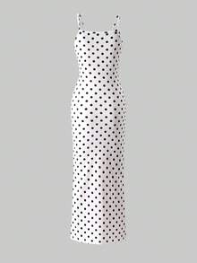 SHEIN 少女针织波点花卉图案修身吊带连衣裙，时尚百搭 - 白色 - 查看 2