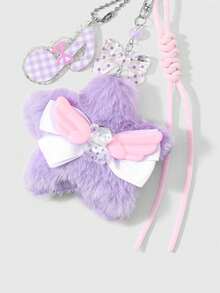 ROMWE Kawaii 1 Colgante DIY para bolso con oso de auriculares creativo y dulce, multicolor, con purpurina fina, lentejuelas, nota, cordones ajustables, lazo de lunares, alas, estrellas y diseño brillante de pastel de pescado - Multicolor-5 - Ver 12