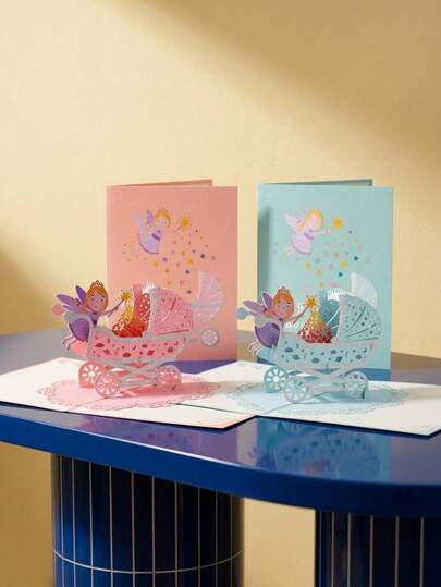 Joivida 1pc Small Cart 3D Greeting Card, Hand Stitched Desktop Decoration, Suitable For Study, Bedroom, Living Room, Suitable For Christmas, Halloween, New Year, Valentine's Day, Easter Gifts