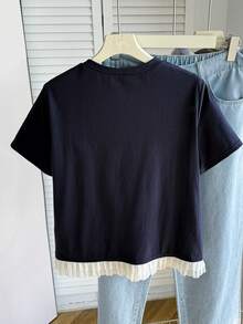 Teen Girls' Ruffle Splice Fashionable Tassel T-Shirt,Kids - Navy Blue - View 4