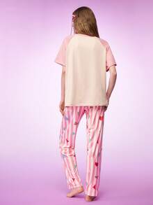 Notgurli Women Raglan Sleeve Short Sleeve Pants Pajama Set - Multicolor - View 2