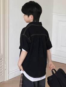 Dazy Kids 宽松休闲酷炫翻领夹克上衣，适合幼儿男童（大号），牛仔衬衫 - 黑色 - 查看 2