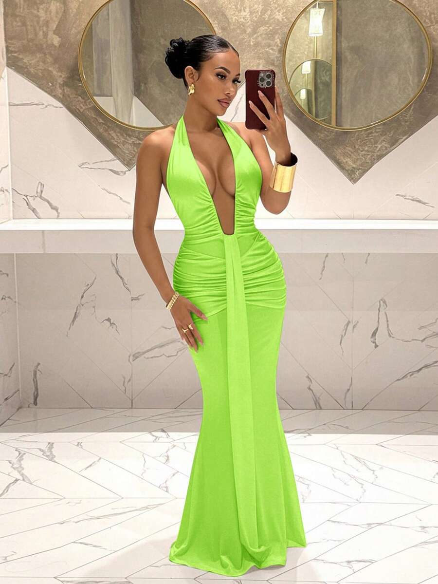 Slaydiva 2025 New Elegant Deep V-Neck Mermaid Dress, Suitable For Party, Birthday, Bar, Nightclub, Valentine's Day, Halloween, Christmas - Brown - Green - View 1