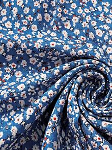 SHEIN Clasi Plus Size Ditsy Floral V-Neck Cap Sleeve Blouse - Blue - View 4