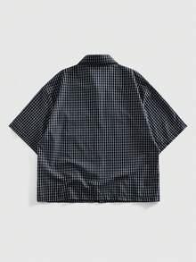 ROMWE MEN Men's Summer Casual Daily Commute School Style Patterned Print Flap Pocket Short Sleeve Cargo Shirt With Necktie - Black - View 2