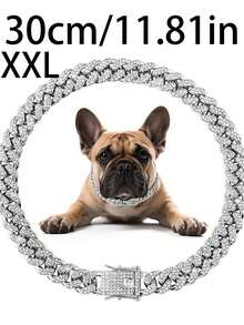 Diamond-Encrusted Silver Dog Collar Dog Necklace Hip-Hop Silver Dog Necklace Large Silver Chain Cat Collar Full Diamond Fashionable Pet Collar - Silver - View 10
