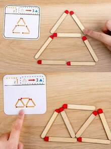 1件装火柴拼图游戏木制玩具DIY，数学几何棋盘游戏思维配对逻辑训练益智玩具，适合儿童学习爱好 - 彩色 - 查看 8