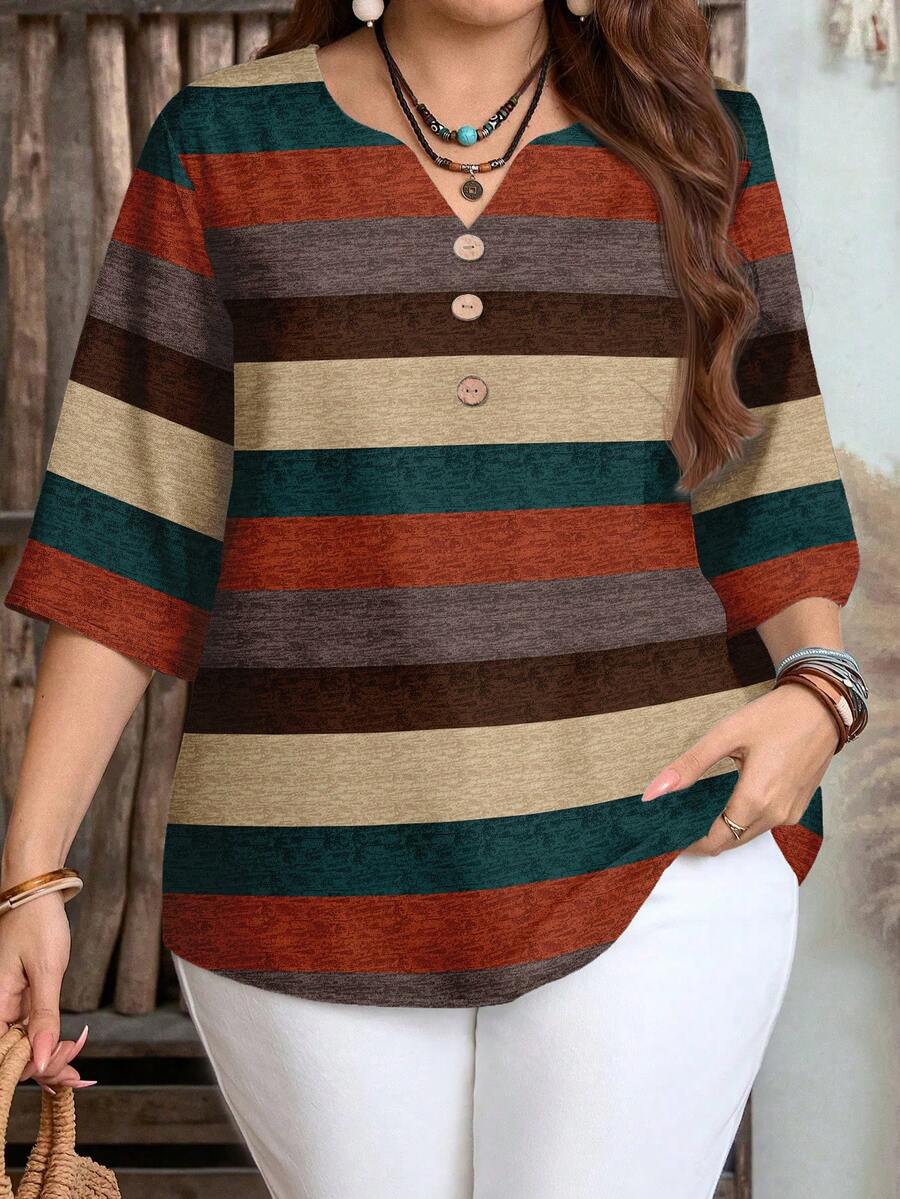 EMERY ROSE Plus Size Casual Minimalist Shirt, Suitable For Summer - Multicolor - View 1