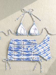 Soleia Set bikini cu imprimeu de 3 piese, costum de baie separat pentru vacanță la plajă și spa - Multicolor - Vizualizare 2