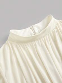 SHEIN Pitira Kids Teen Girls Elegant Ruched High Waist A-Line Flare Sleeve Dress, Suitable For Party, Daily, Beach, Vacation Modest White Dress White Maxi Dress White Dress For Women Bridesmaid Dress Squishy Girly Era Elegant Outfit - Apricot - View 5