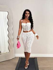 BamGleam Quần lửng 7/8 bằng vải ren hoa mỏng, cạp chun, kiểu dáng đường phố, gợi cảm, co giãn, ôm sát, thích hợp cho nữ, mùa xuân/hè. - trắng - Xem 7