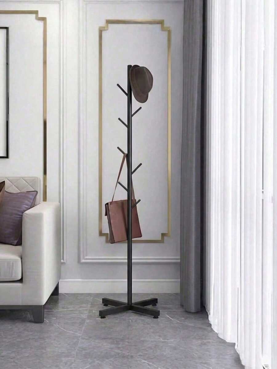1pc Coat Rack, Stainless Steel Floor-Standing Coat Rack, Simple Coat Hanger, High-End Premium Bag And Hat Rack. - Black - View 1