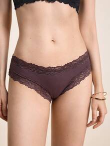 Hourtrue 3条装女士有机棉罗纹内裤 | 花卉蕾丝边饰，柔软透气 | 日常贴身穿着 - 彩色 - 查看 7