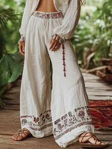 Balvessa Women's Casual Loose Bohemian Style Long Pants, Summer - White - View 1