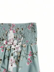 Elenzga 大码女士优雅印花系带蝴蝶结A字裙，适合休闲度假 - 綠色 - 查看 3