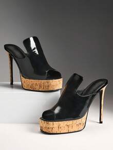 Solezae Women's Chic Peep Toe Thick Cork Platform Sandals - Black - View 5