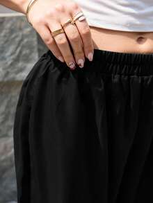Modelyn High Elastic Waist Comfortable Black Jogger Pants - Black - View 10