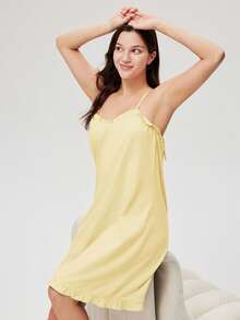 LUVLETTE 棉質黃色清新性感睡裙 新娘內衣 透氣可愛吊帶睡裙 時尚休閒舒適居家穿搭 娃娃裙 浪漫舒適居家服 - 黃色 - 查看 8