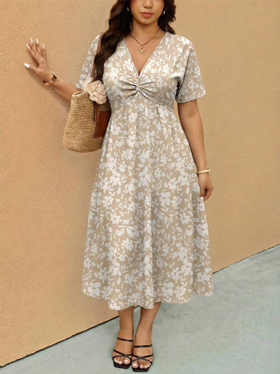 Elaquor 简约碎花印花休闲大码连衣裙，适合夏季穿着 - 彩色 - 查看 1