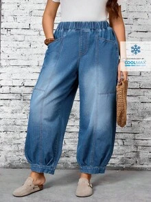 EMERY ROSE Plus Size Faded Light Blue Casual Jeans Formal Summer - Blue - View 2