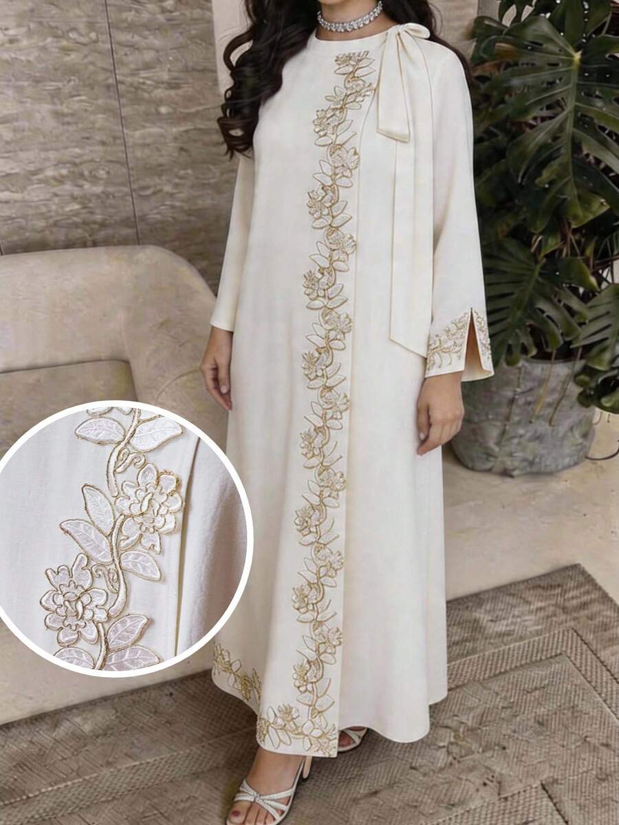 Al Najma 女士花卉纹理长袖阿拉伯连衣裙