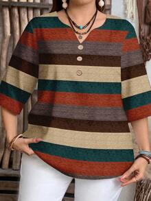 EMERY ROSE Plus Size Casual Minimalist Shirt, Suitable For Summer - Multicolor - View 6
