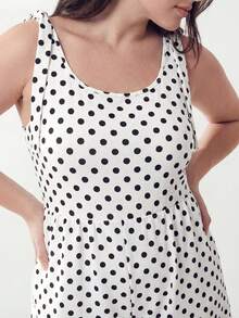Solavibe Plus Size Women Polka Dot Knotted Shoulder Casual 90s Everyday Jumpsuit, Summer Outfits, Going Out Brunch Beach Oufits - White - View 6