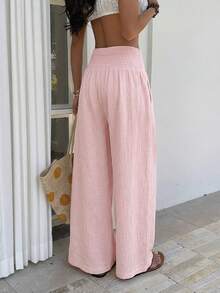 Women's Elegant Solid Color Trousers With Diagonal Pockets And Elasticated Waist BMLX - 淡粉紅色 - 查看 4