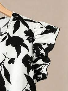 EMERY ROSE Plus Size Summer Casual Floral Print Shirt And Pants 2 Pieces Set Gym Brown - Black - View 6