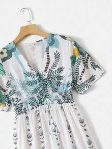 Rusticease Women's White Floral Summer Tropical Holiday Vacation Boho Sexy All-Over Print Waist Tie Dress Casual Beach Golf Festival Outfits Green - Multicolor - View 7