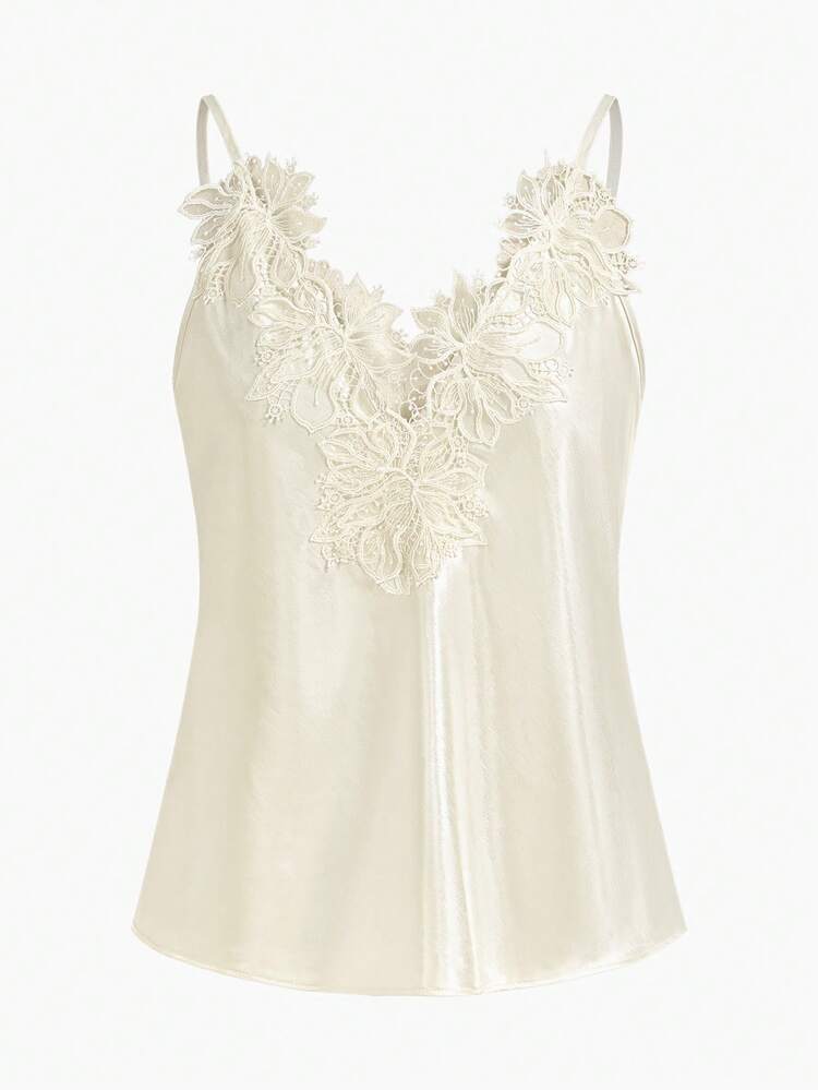 WOMEN'S SOLID COLOR CONTRAST LACE CAMISOLE TOP, SPRING/SUMMER