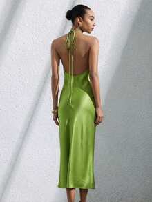 Aveloria Frievida Rochie elegantă cu imprimeu zebră texturat și blocuri de culori, talie strânsă, pentru femei - Verde - Vizualizare 2