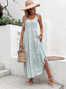 Breezaya Vestido de cami con estampado floral ditsy, hombros con lazada y bajo con volantes, vestido largo para vacaciones y playa para mujer - Blanco - Ver 6