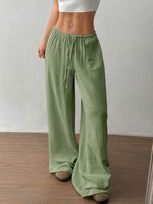Flirla Women's Ultra Low Waist Casual Cotton Straight Leg Pants Fall Cloth For Women - Green - View 5