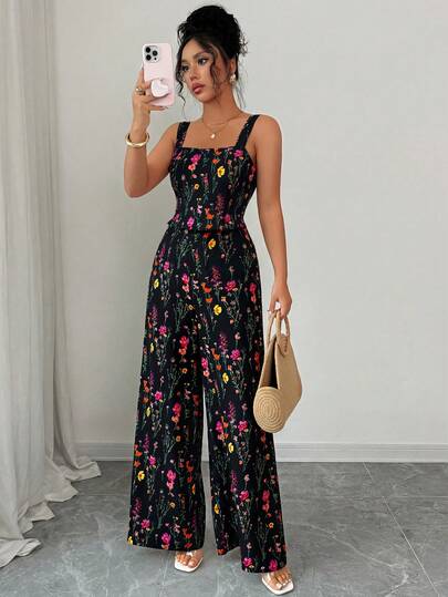Rafferiza Summer Casual Vacation Floral Print Loose Wide Leg Jumpsuit Zoey Outfit Zanea Dress For Woman Zante Holiday Outfit Yrack Suits For Ladies